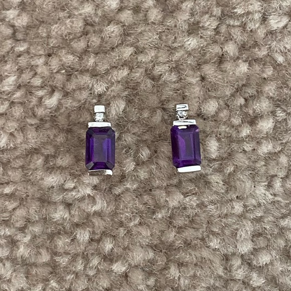 14K Amethyst & Diamond Earrings - Picture 1 of 6